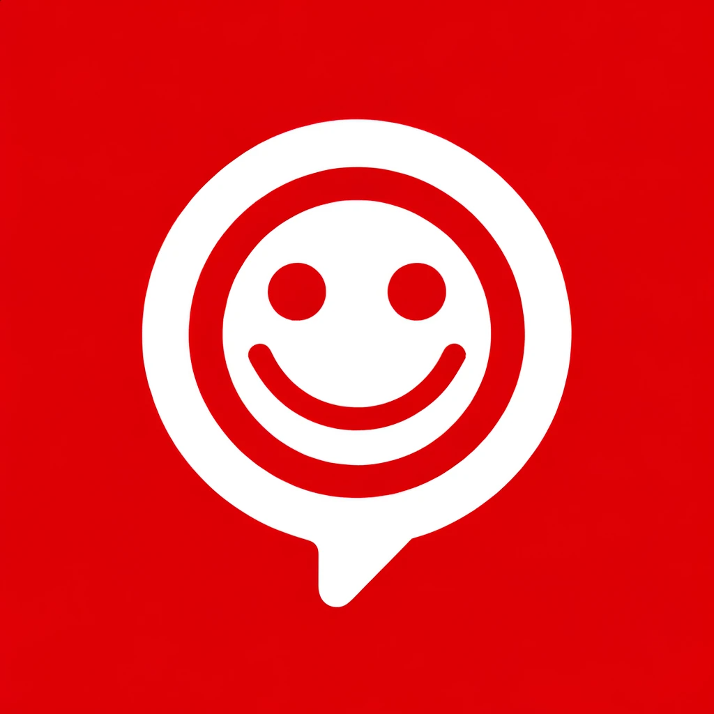Iconic representation of Customer Experience (CX) Design featuring a white smile inside a speech bubble on a red background, symbolizing customer satisfaction, positive experiences, and the importance of communication in CX design